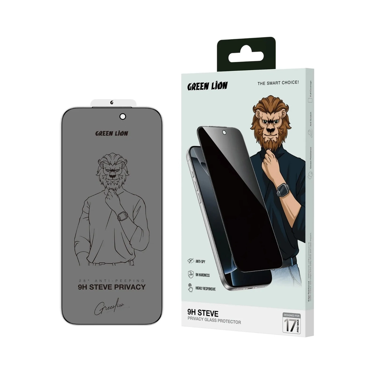 محافظ صفحه نمایش شیشه ای اورجینال Green Lion Steve Privacy مدل Apple iPhone 17 Pro Max (پک دار)